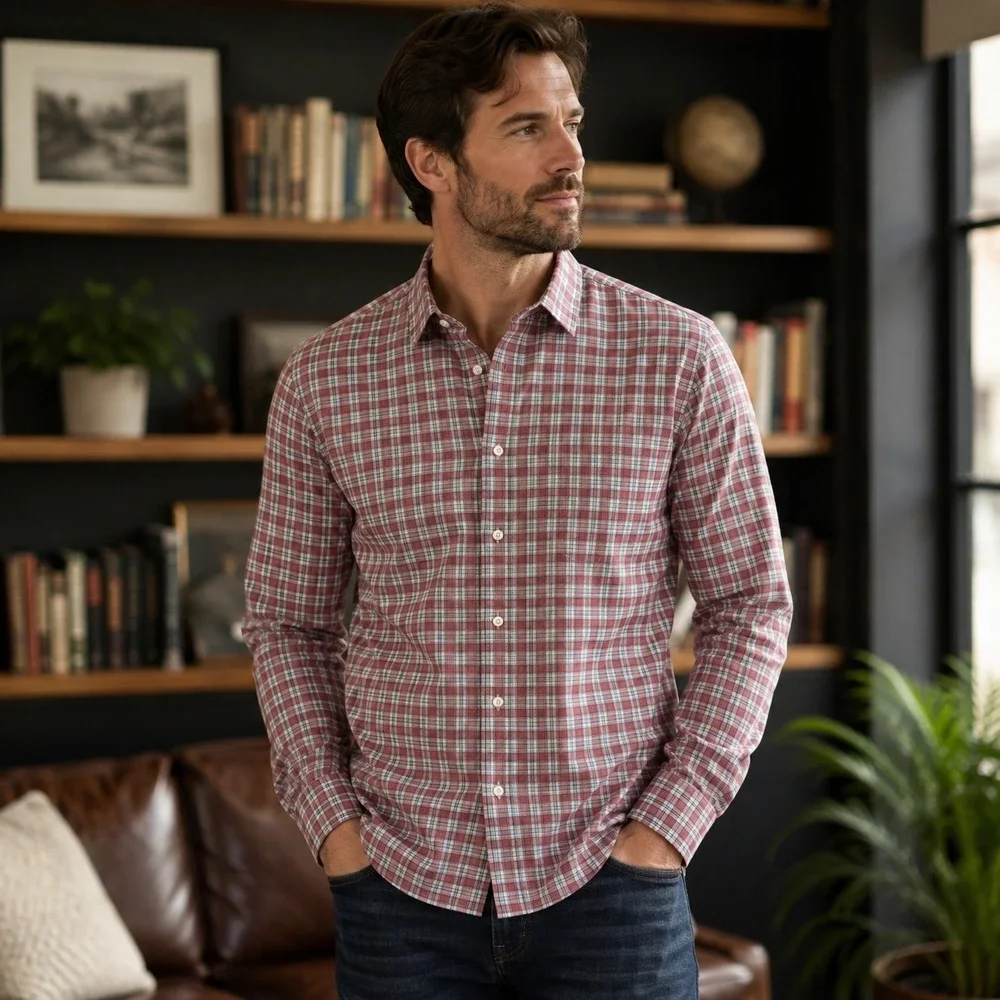 Banana Republic Shirt Mens XL Red Plaid Button Down Preppy Office Professional